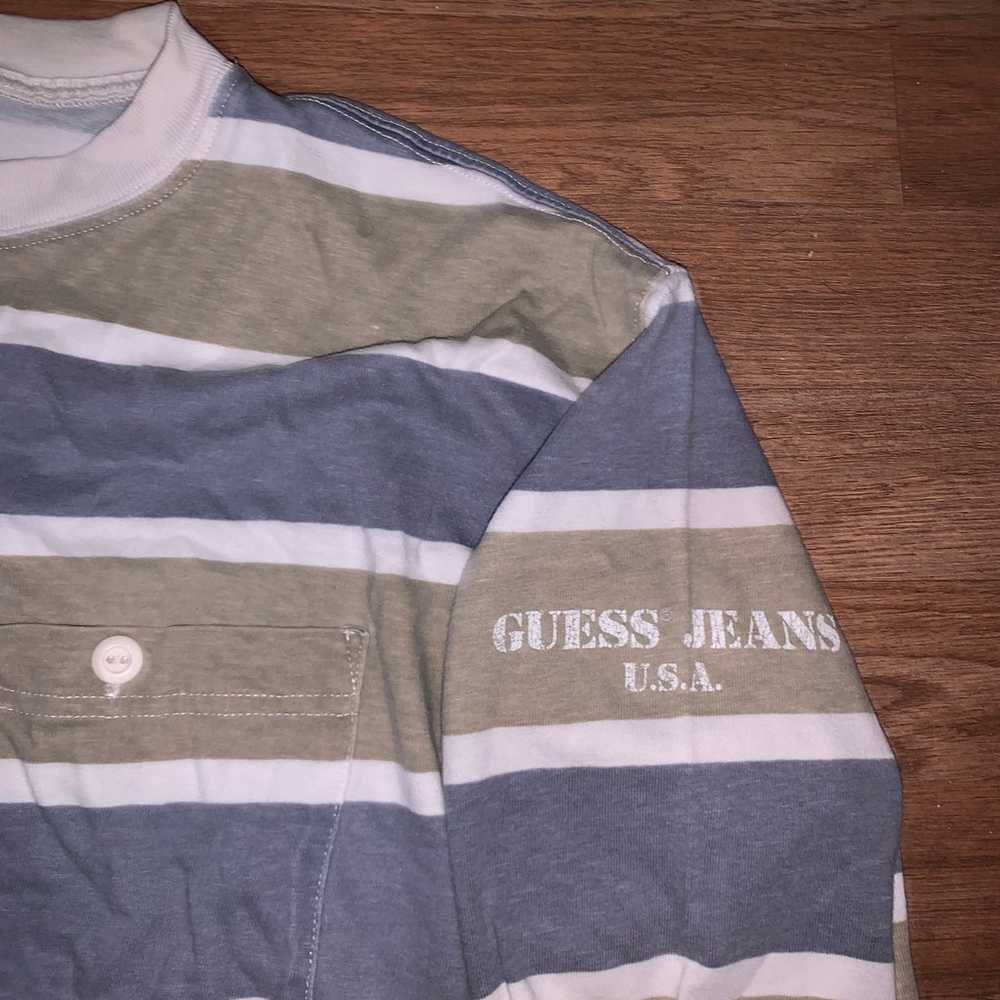 Vintage Guess Jeans Co Green Blue Striped Longsle… - image 3