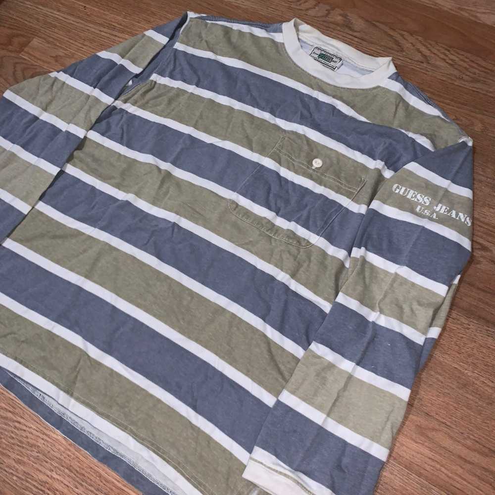 Vintage Guess Jeans Co Green Blue Striped Longsle… - image 6