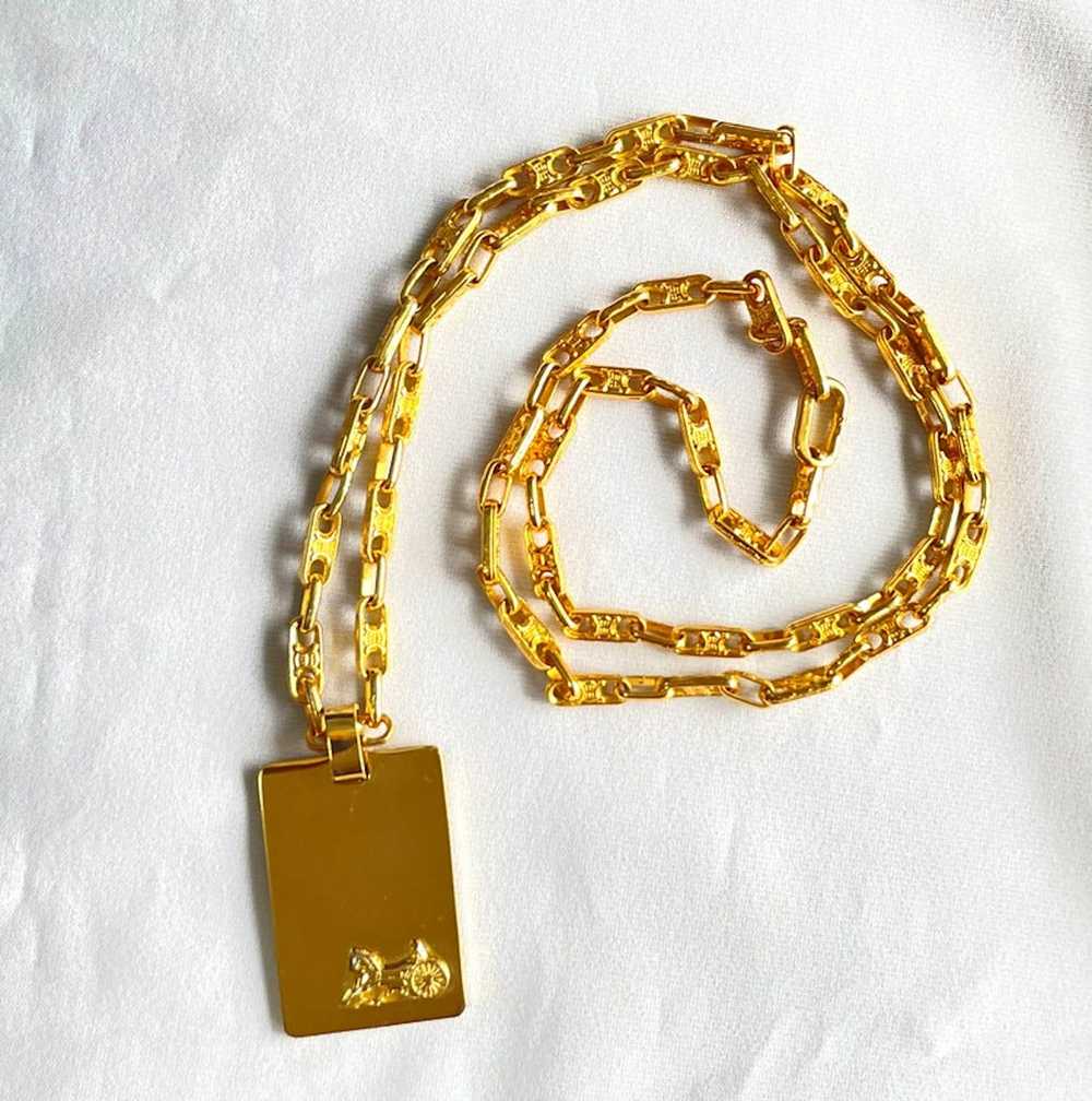 Celine CELINE Vintage golden long necklace with b… - image 10