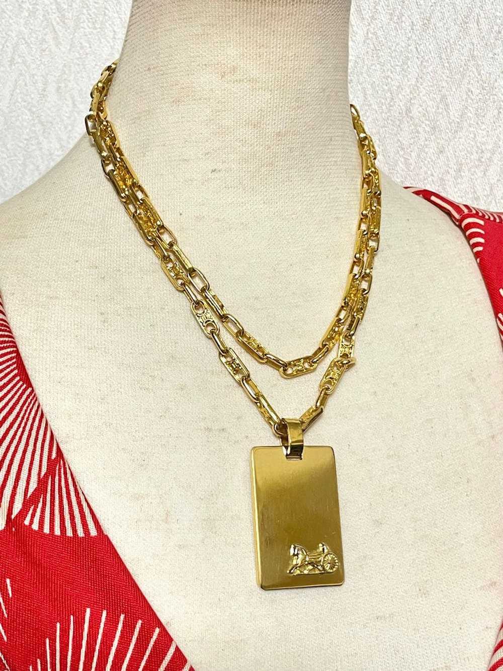 Celine CELINE Vintage golden long necklace with b… - image 3