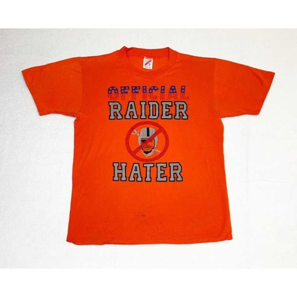 Vintage 80s NFL Broncos Raiders T-Shirt Orange Me… - image 1