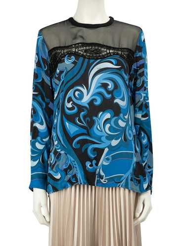 Emilio Pucci Blue Silk Abstract Pattern Top - image 1