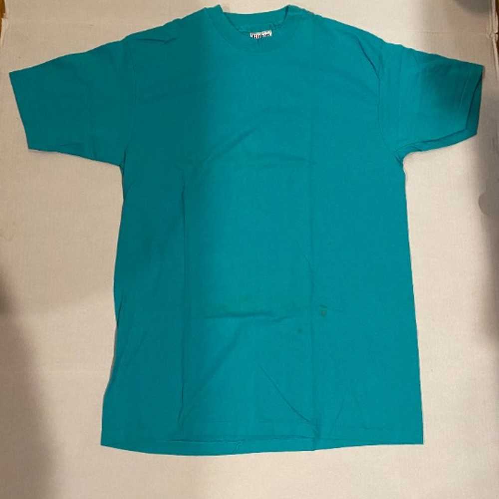 Vintage 90s Hanes Blue Blank Tee Shirt - image 1