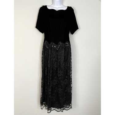 Vintage Scott McClintock VELVET LACE Dress 6 Blac… - image 1