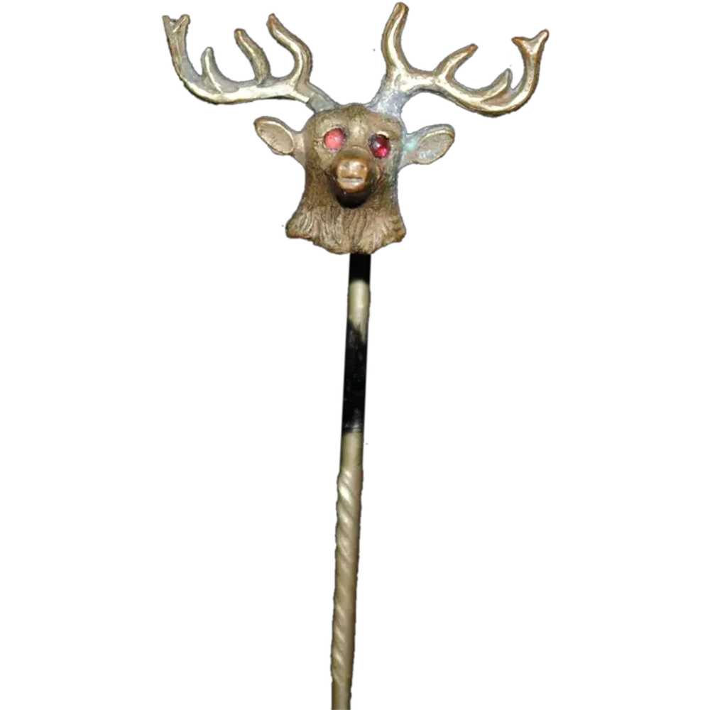 Stag / Elk Head Stick / Hat / Scarf Pin with Pink… - image 1