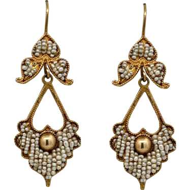 Antique Victorian English Seed Pearl Earrings 15K 