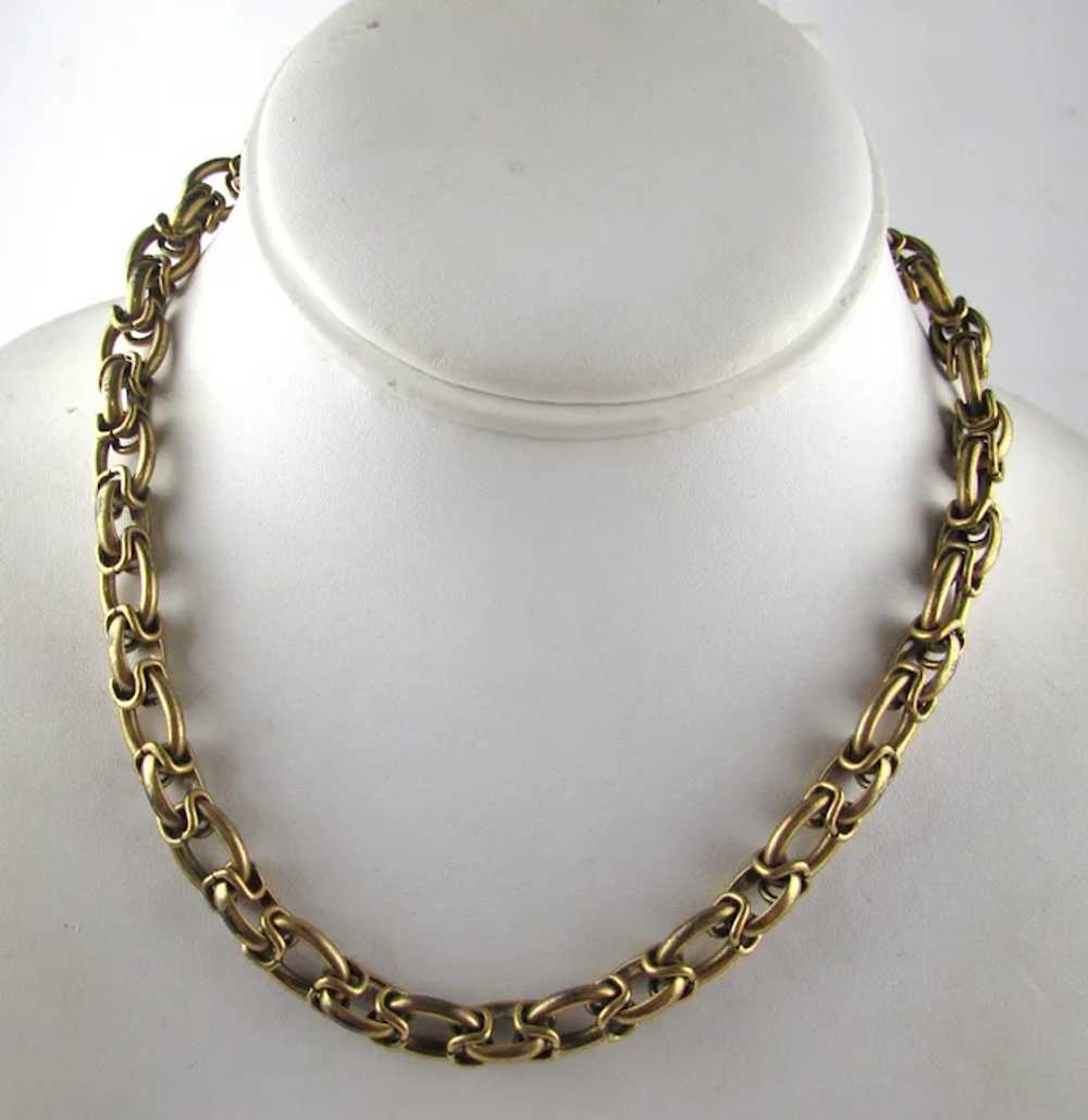 Signed Unusual Gold Tone Link Necklace - image 2