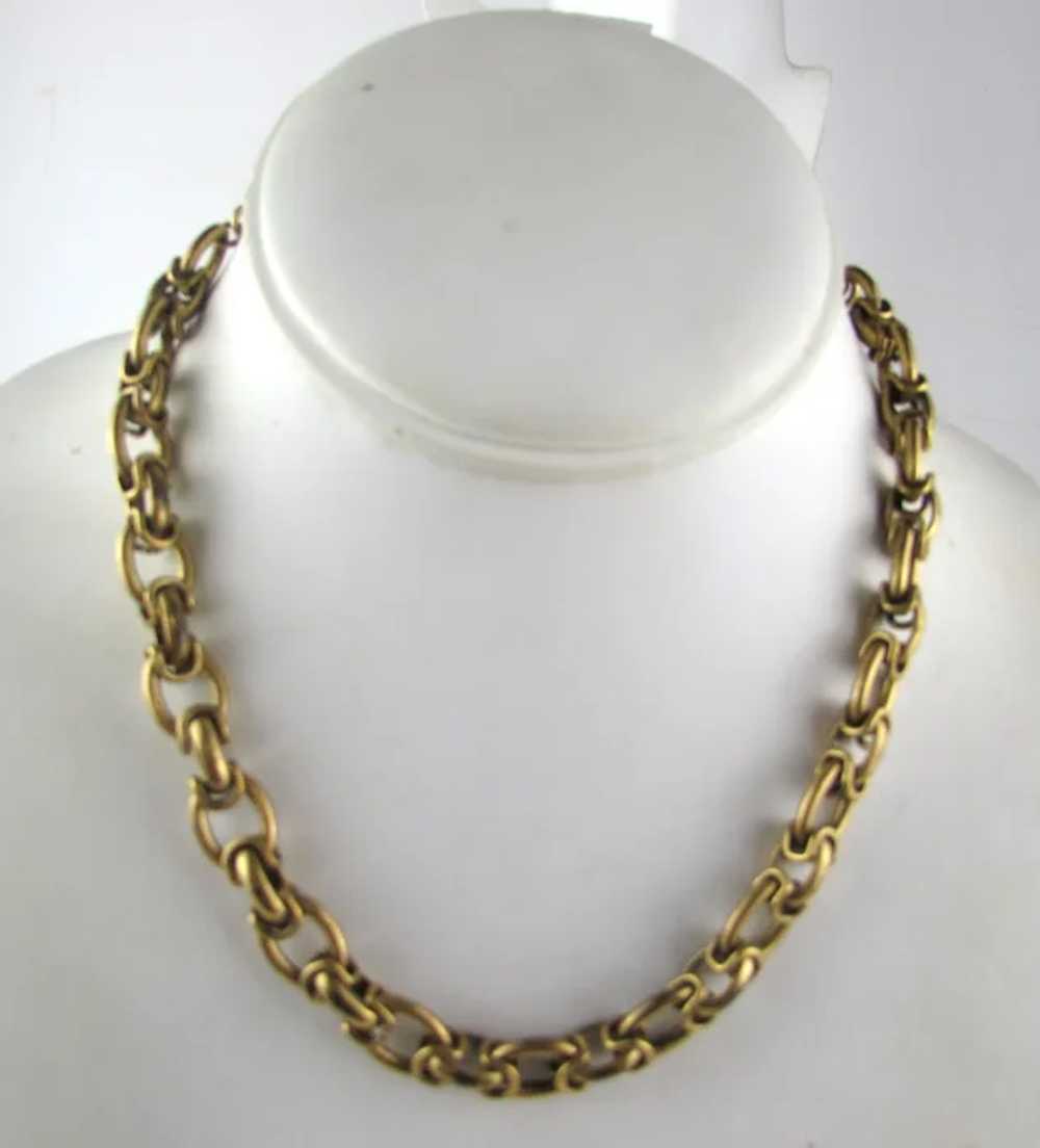 Signed Unusual Gold Tone Link Necklace - image 4