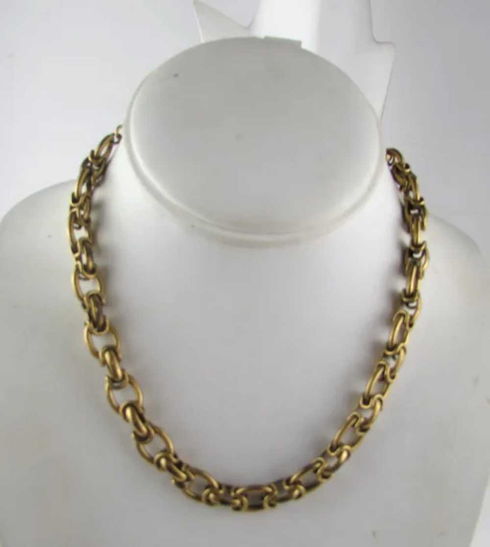 Signed Unusual Gold Tone Link Necklace - image 9