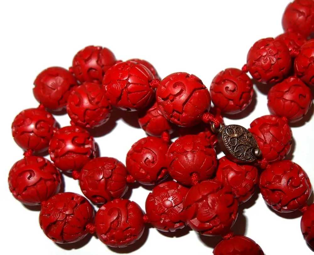 Cinnabar Beads Silver Clasp Vintage Necklace - image 4