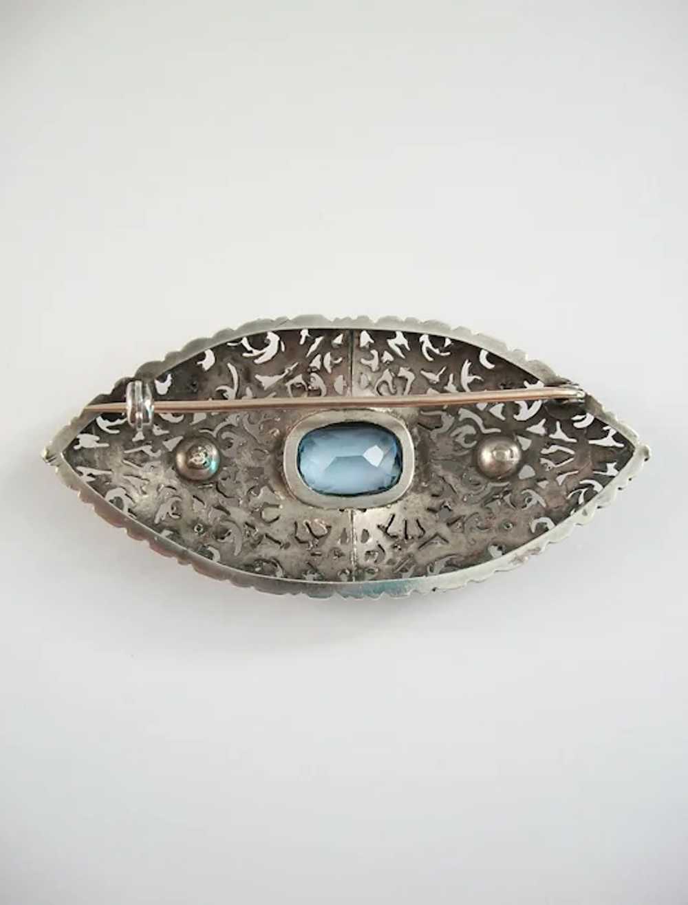Art Nouveau Aquamarine & Pearl Brooch Set in Silv… - image 11