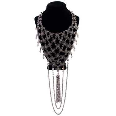 Tiered Rhinestone Tassel Necklace - image 1