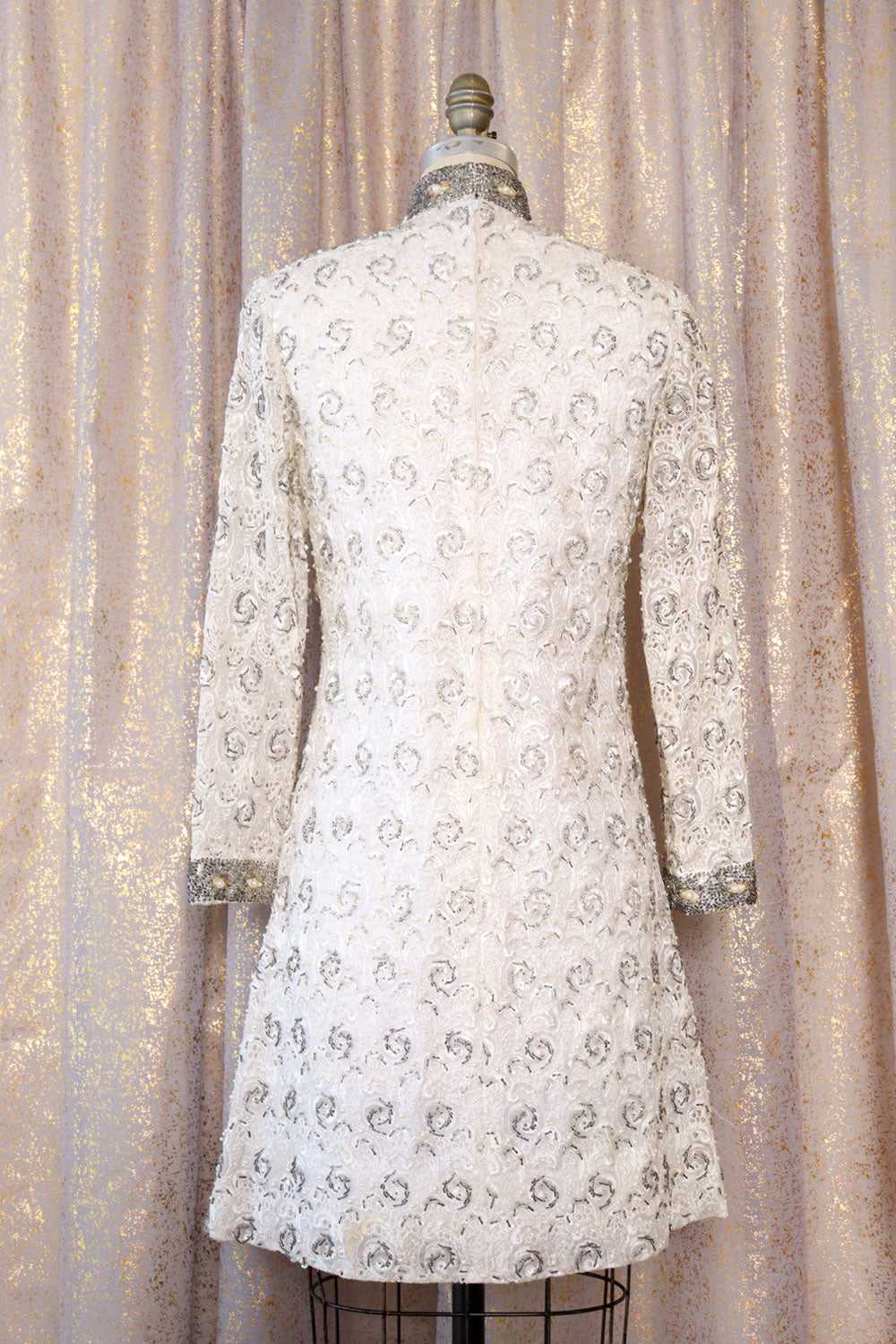 1960s Icy Beaded Shift Dress S - image 4