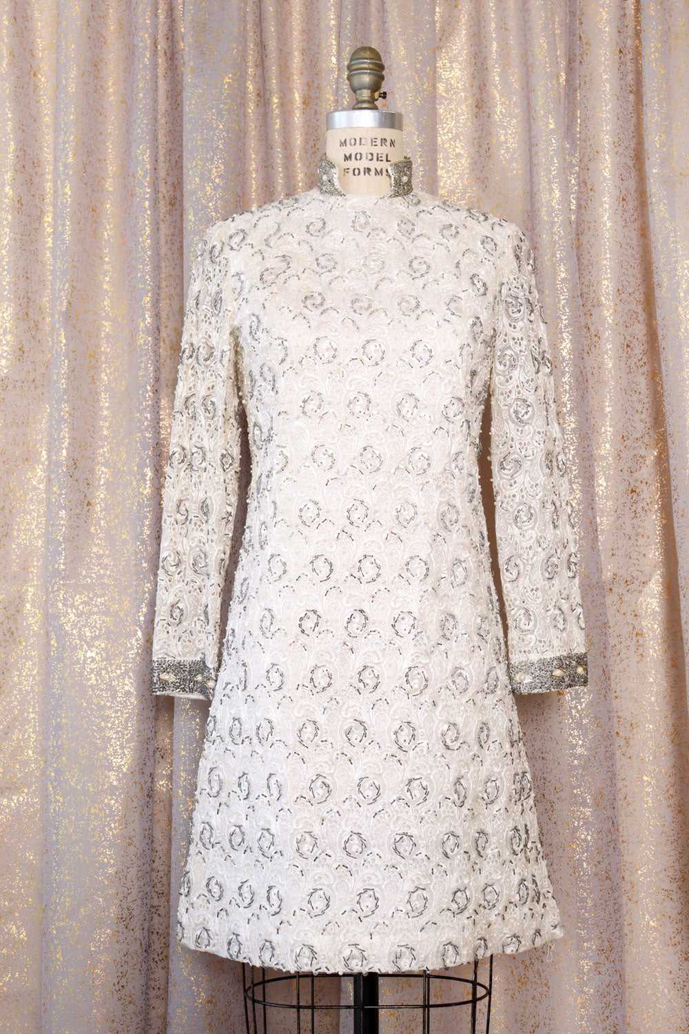 1960s Icy Beaded Shift Dress S - image 7