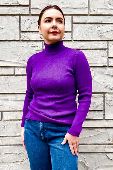 1970s Bright Purple Ribbed Turtleneck/ Small - Med