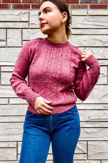 1970s Mauve Pink Textured Wool Sweater / XSmall -… - image 1