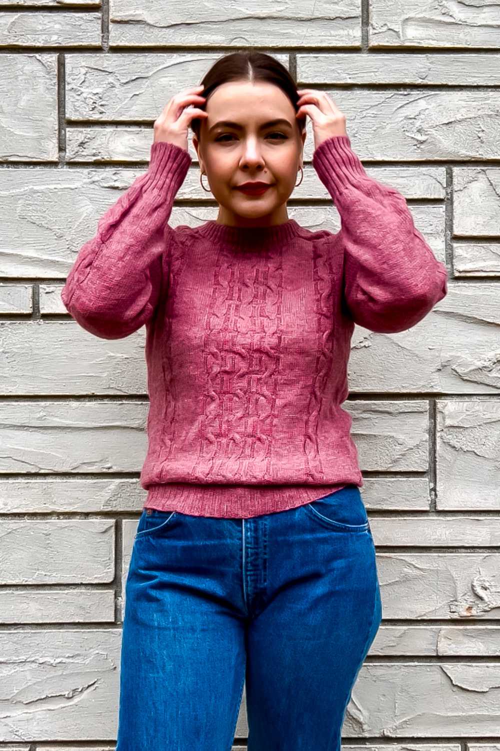 1970s Mauve Pink Textured Wool Sweater / XSmall -… - image 3