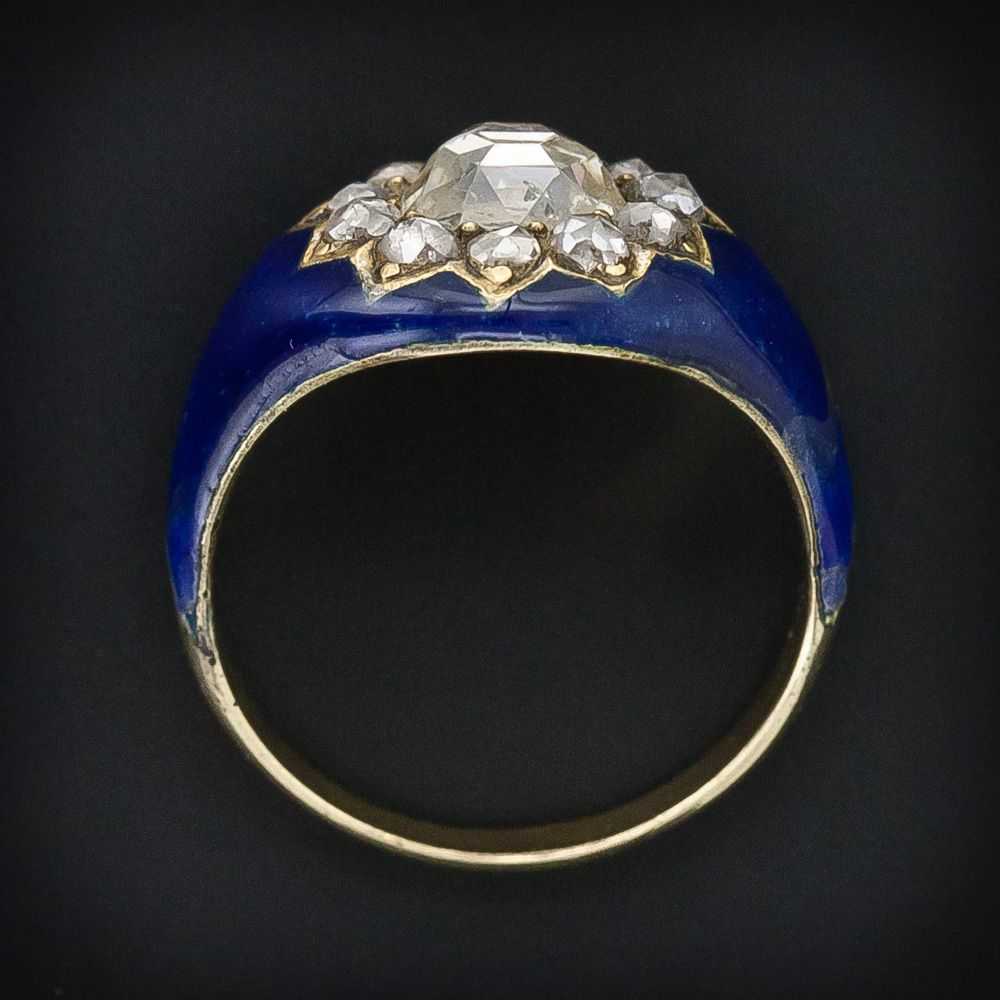 Rare Georgian 1 ct Rose-Cut Diamond and Blue Enam… - image 4