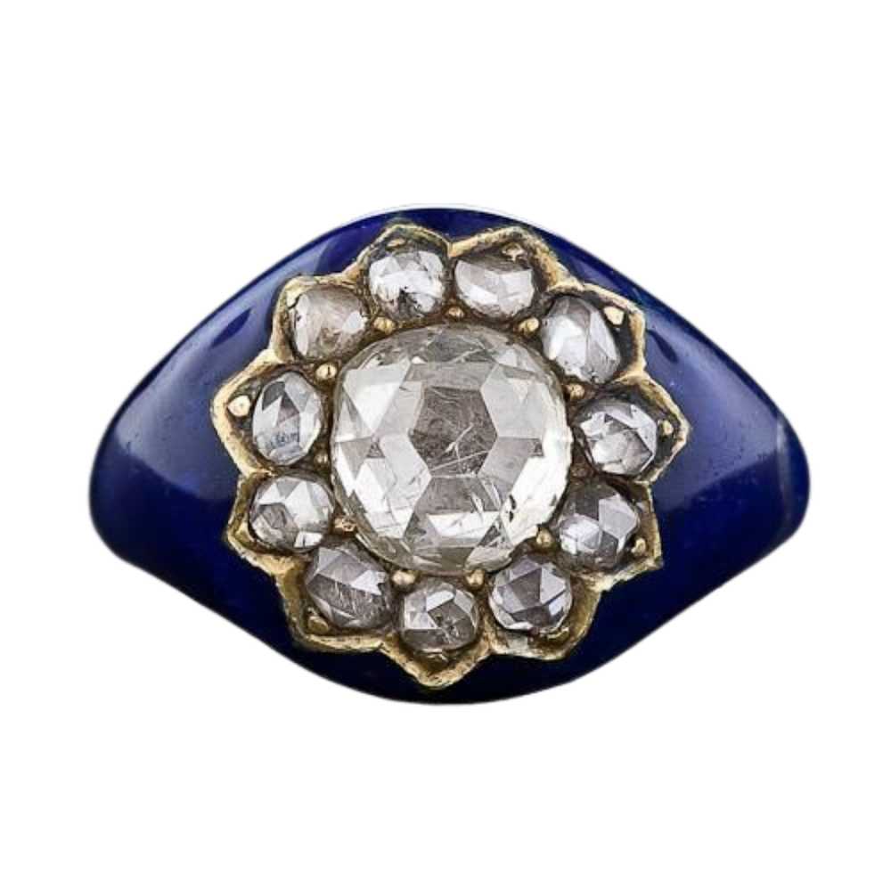 Rare Georgian 1 ct Rose-Cut Diamond and Blue Enam… - image 5