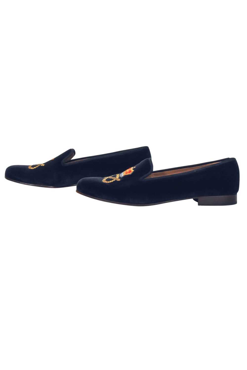 Stubbs & Wootton - Navy Velvet Loafers w/ Embroid… - image 3