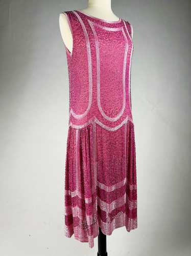 A French Fuschia Flapper dress with glass beads em