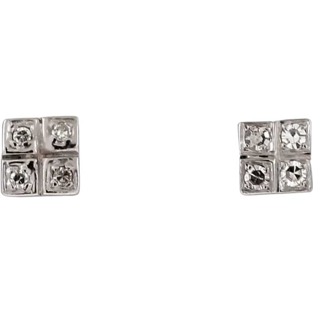 Vintage Diamond Square Stud Earrings 14K White Go… - image 1