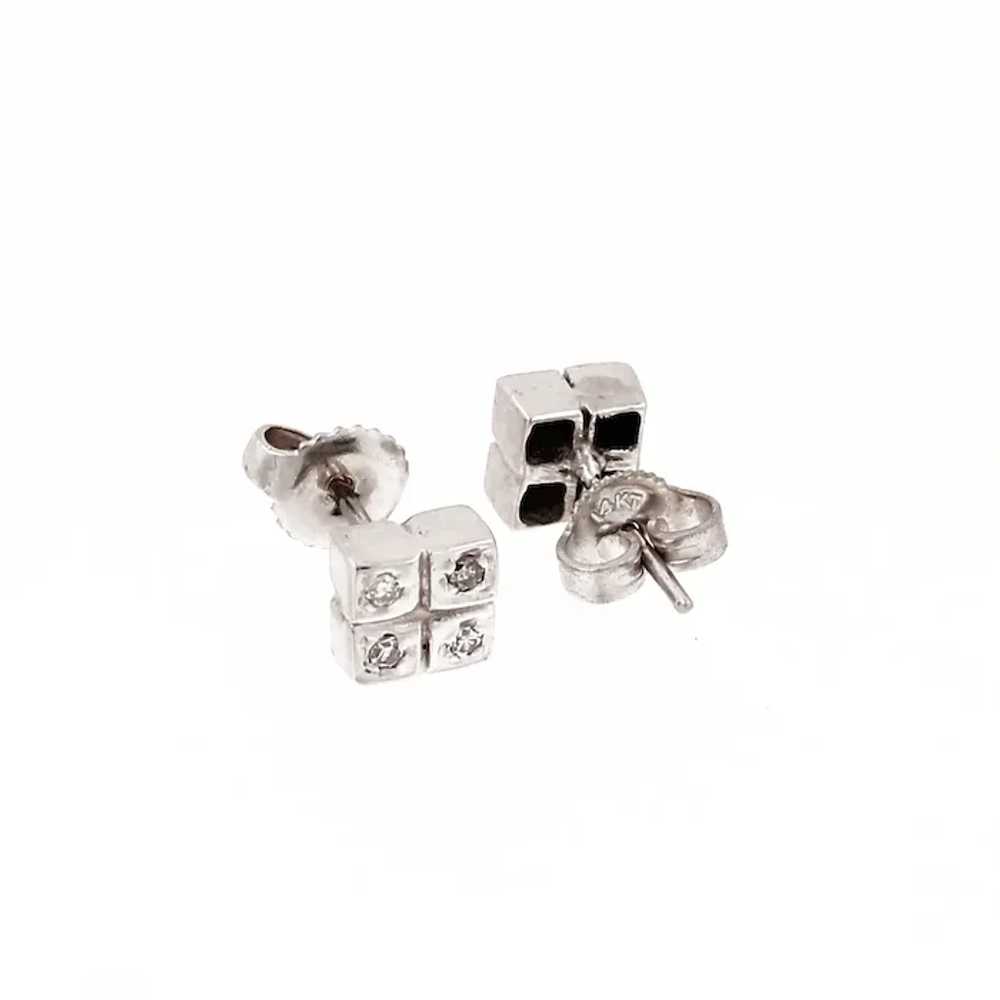 Vintage Diamond Square Stud Earrings 14K White Go… - image 3