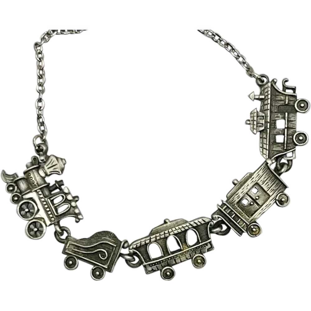 JJ Jonette Jewelry Vintage Pewter Train Necklace - image 1