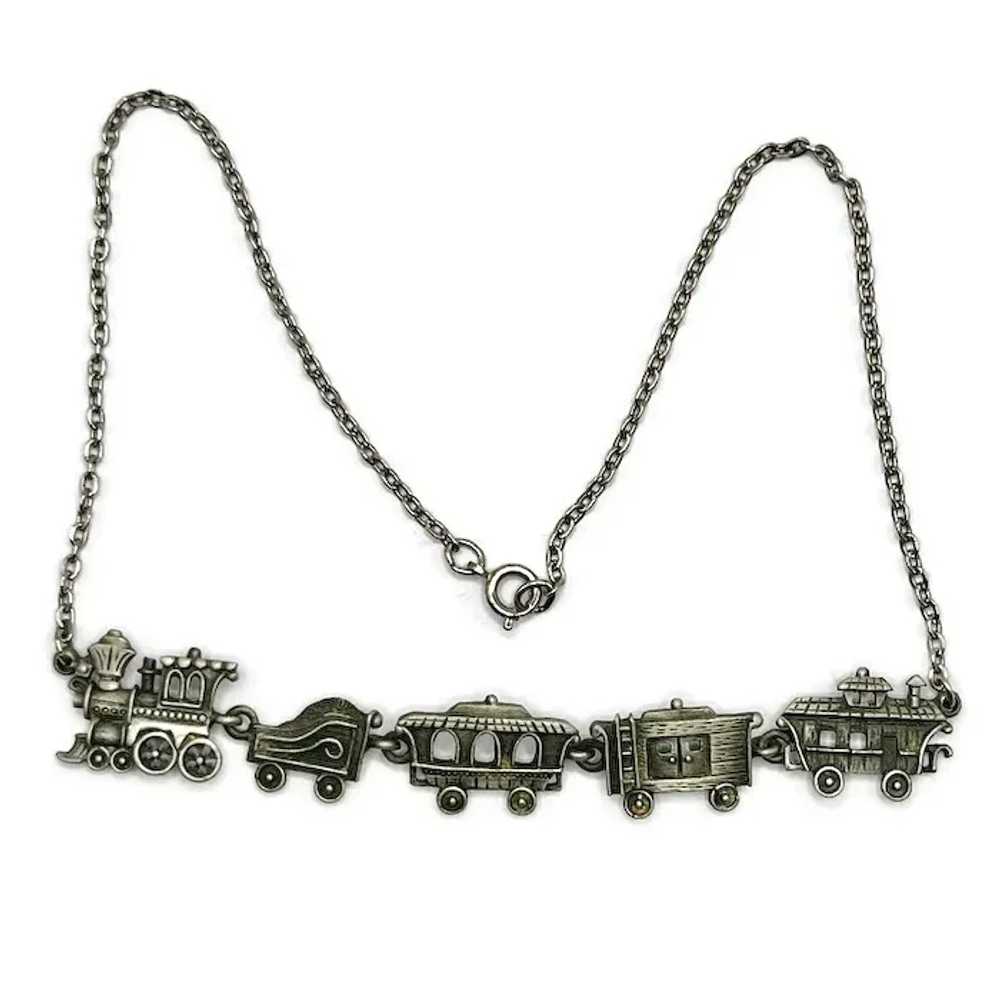 JJ Jonette Jewelry Vintage Pewter Train Necklace - image 2