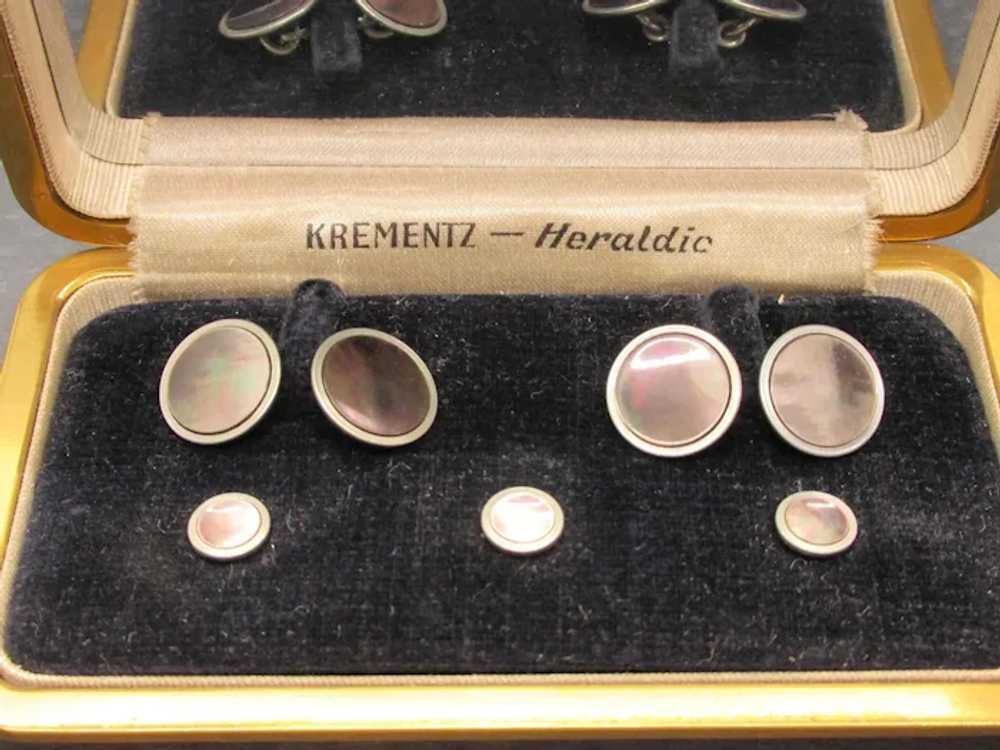 KREMENTZ Signed "Heraldic" Art Deco Era MOP Tuxed… - image 2