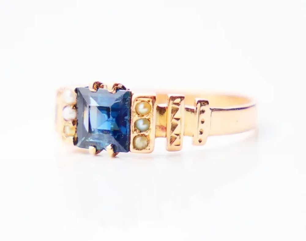 Antique Ring natural 1.3 ct. Blue Sapphire Seed P… - image 2