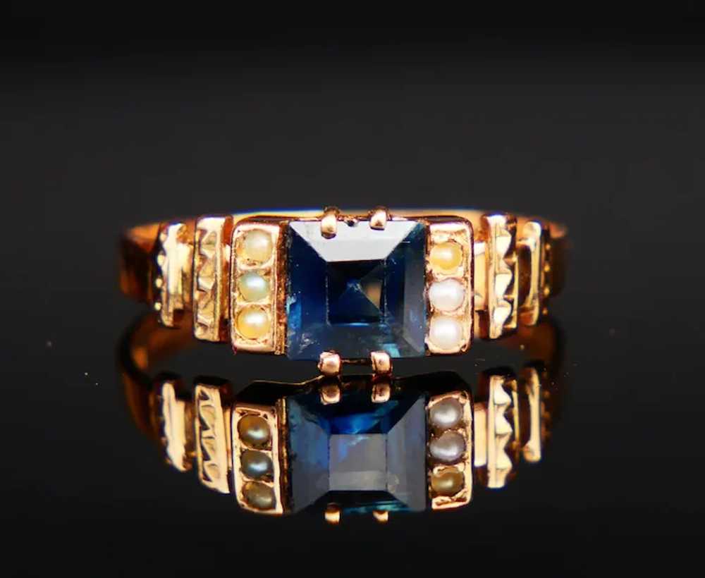 Antique Ring natural 1.3 ct. Blue Sapphire Seed P… - image 9