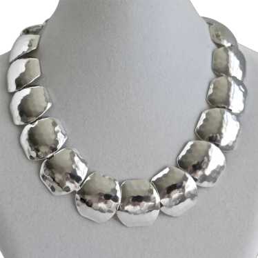 Vintage Choker of Puffed Silver tone Panels, 18"
