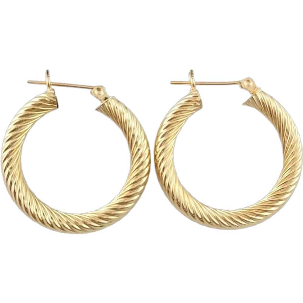 14K Yellow Gold Cable Hoop Earrings #15904 - image 1