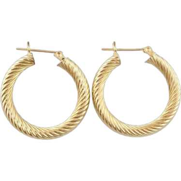 14K Yellow Gold Cable Hoop Earrings #15904 - image 1