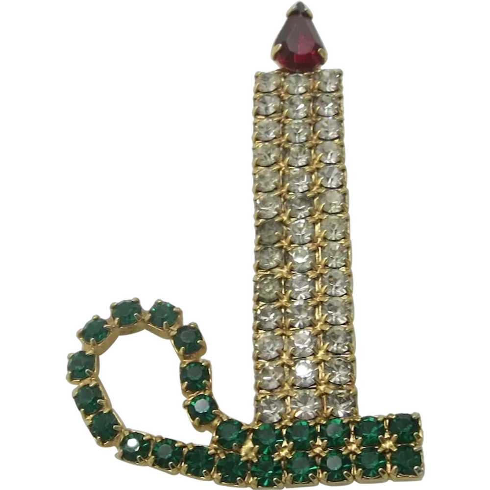 Christmas Candle Brooch all over Rhinestones - image 1