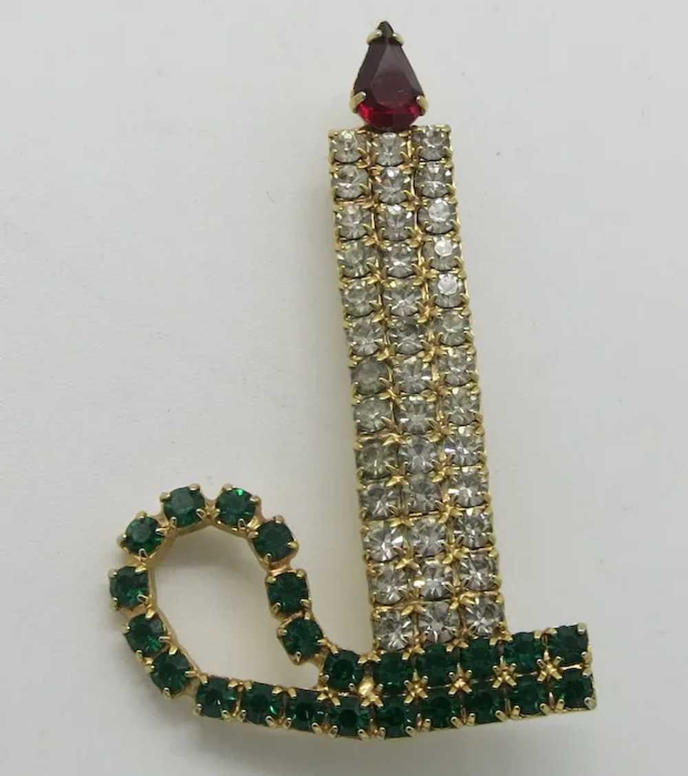 Christmas Candle Brooch all over Rhinestones - image 2