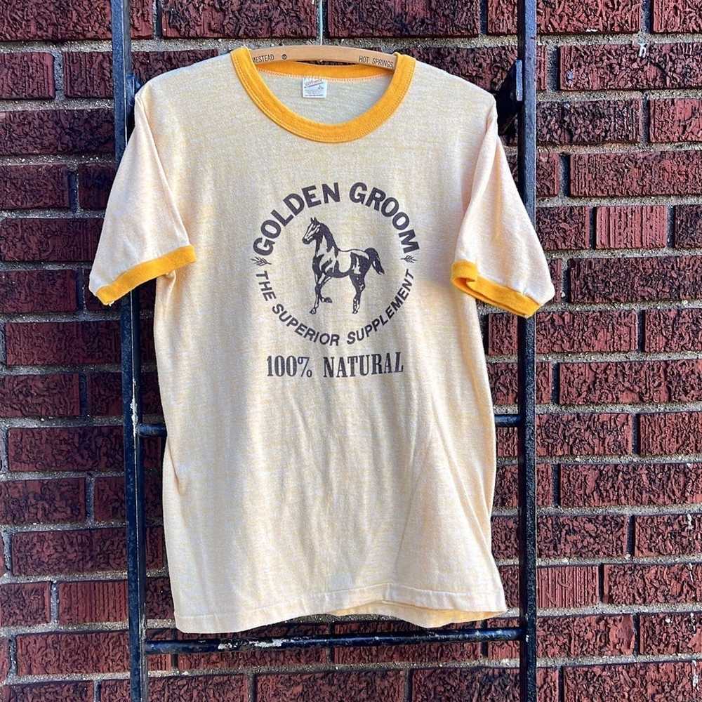 Vintage 1980’s Sportswear Golden Groom Ringer T-S… - image 1