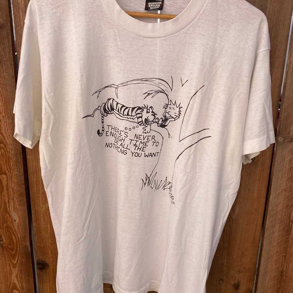 Rare Vintage 90s T Shirt Calvin And Hobbes Size X… - image 1
