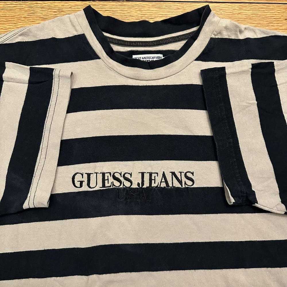 Vintage 90s Guess Jeans Striped T-Shirt Large Men… - image 2