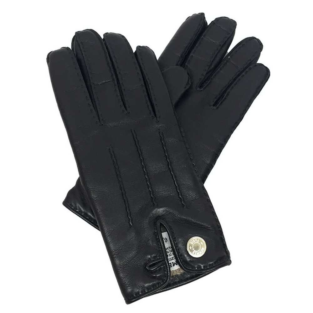 Hermes HERMES Lambskin Gloves #6.5 Black Nappa Le… - image 1