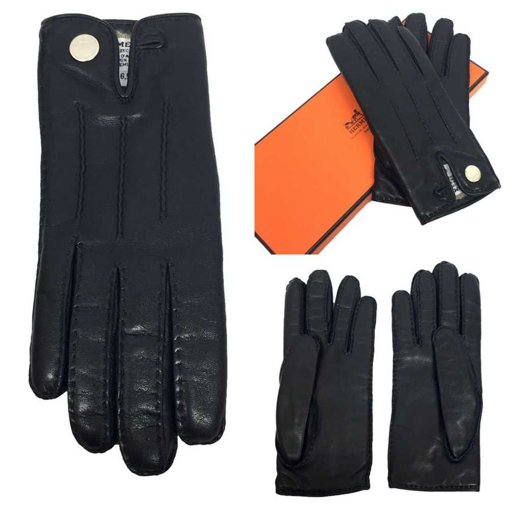 Hermes HERMES Lambskin Gloves #6.5 Black Nappa Le… - image 2