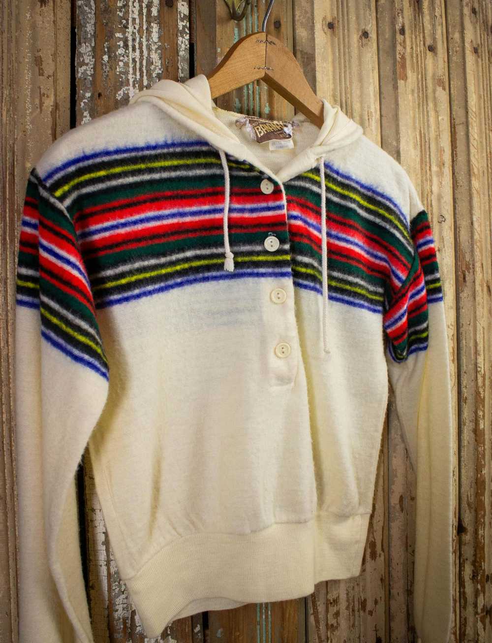 Vintage Vintage Banand Striped Henley Hoodie 70s - image 3