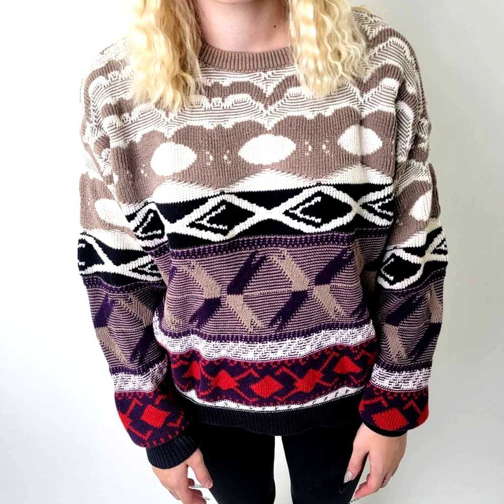 London Fog Vintage 90s Crew Neck Chunky Knit Over… - image 3