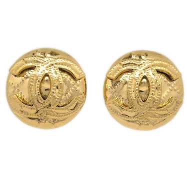 Chanel CHANEL 1994 CC Quilted Button Earrings Gol… - image 1