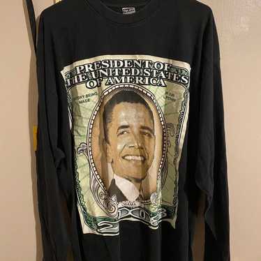 Vtg Obama Dollar Bill Longsleeve Shirt - image 1