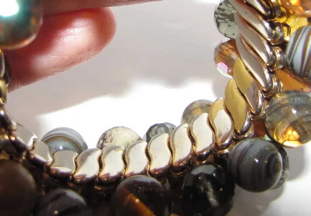 Vintage Bronze Tone Art Glass Expansion Bracelet - image 4