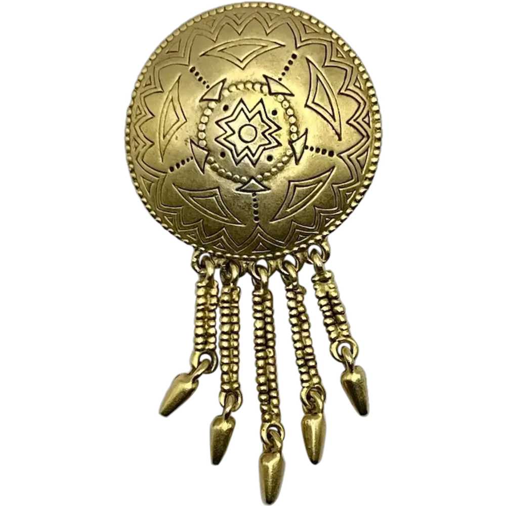 Vintage Goldtone Decorative Shield and Spear Dang… - image 1