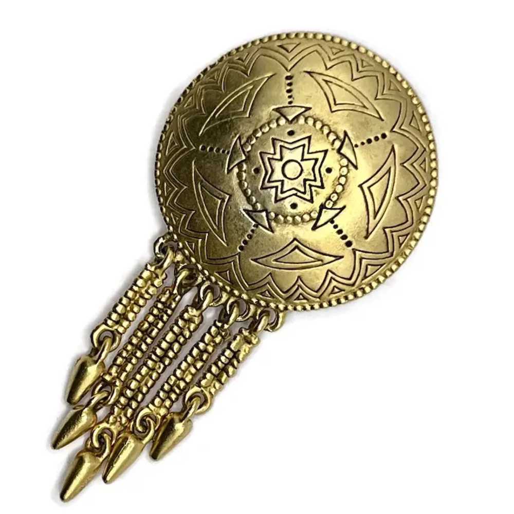 Vintage Goldtone Decorative Shield and Spear Dang… - image 2