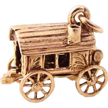 Vintage Gypsy Van Wagon 9K Yellow Gold Moveable Op